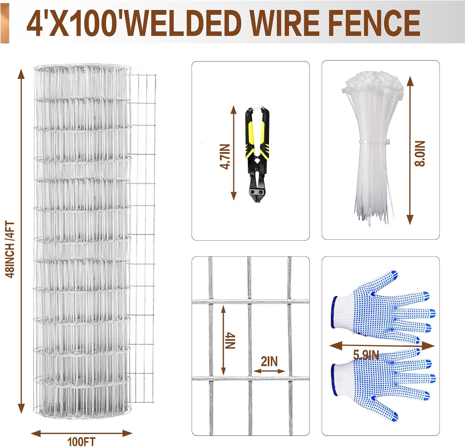 Tongmo 4 ft x 100 ft Galvanized Welded Wire Fence, 16GA Garden Chicken Wire Fence Roll, Mesh Size