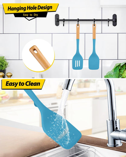 Pack of 2 Large Silicone Spatula, Heat Resistant Solid Turner, Non Stick Slotted Spatulas with