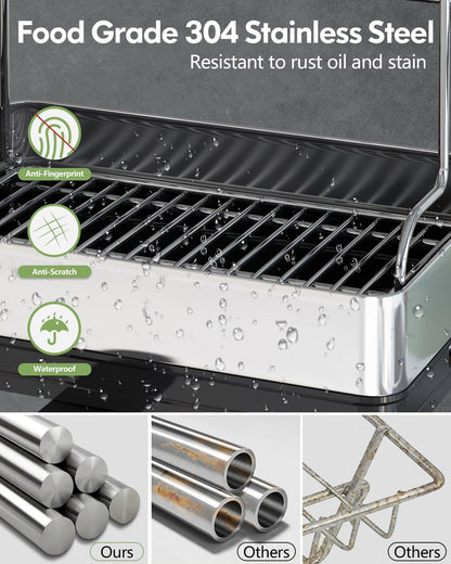 BOOSINY Extra Large Stainless Steel Dish Drying Rack, 2 Tier Dish Racks for Kitchen Counter, Dish