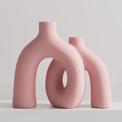 Hug Donut Decorative Vase Set - Light Pink Modern Glam Eclectic Style Vases Home Decor, Matte