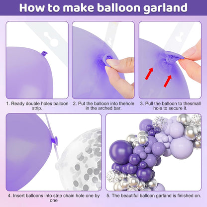 Amandir 153pcs Purple Balloon Garland Arch Kit, Different Sizes 18 12 10 5 inch Lavender Latex