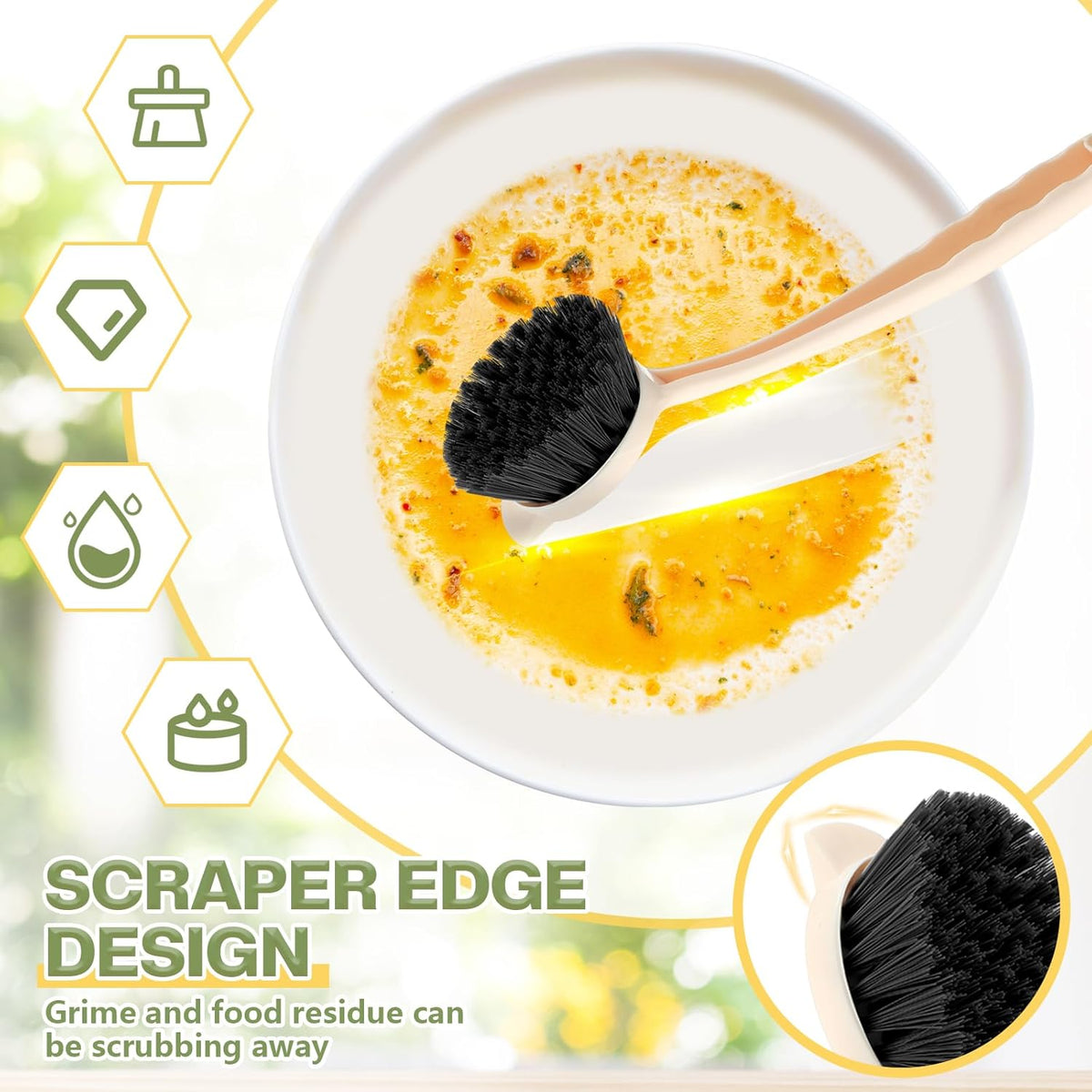 16 Pack Dish Brush with Handle Dish Scrubber Brush with Built-in Scraper Kitchen Scrub with Stiff