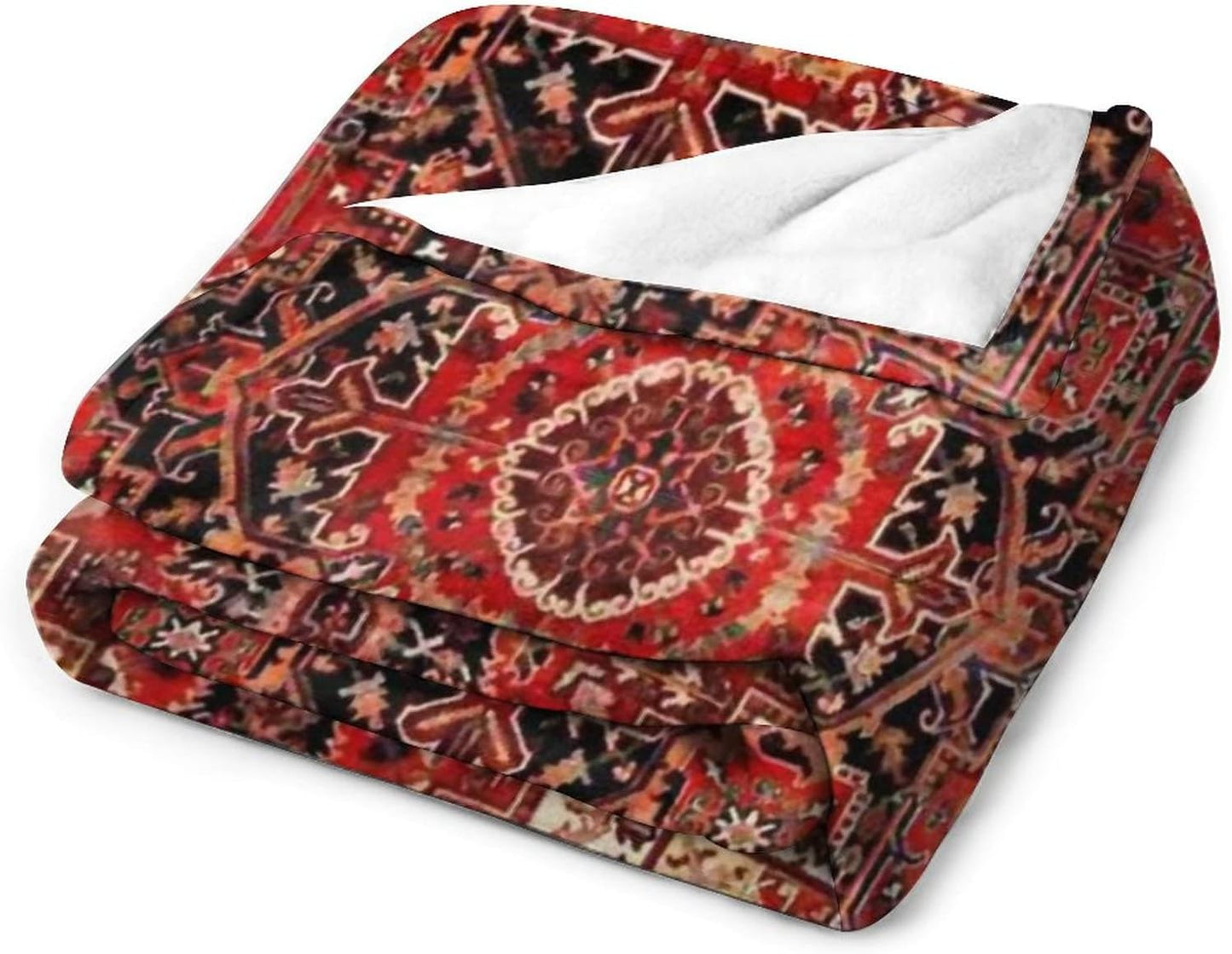 Heriz Antique Vintage Boho Persian Carpet Flannel Fleece Throw Blankets 50"X40" Lightweight Fluffy