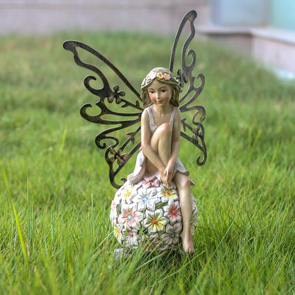 Flower Fairy Garden Decor,Garden Fairy Statues Outdoor,Solar Powered Outdoor Fairy Figurine
