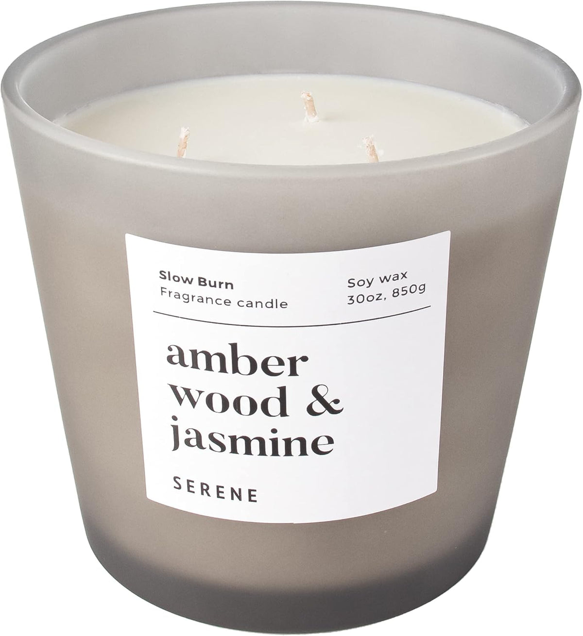 Hidden Label Large Scented Candle, Amber Wood & Jasmine, 30oz 3 Wick Huge Candle, Serene Collection