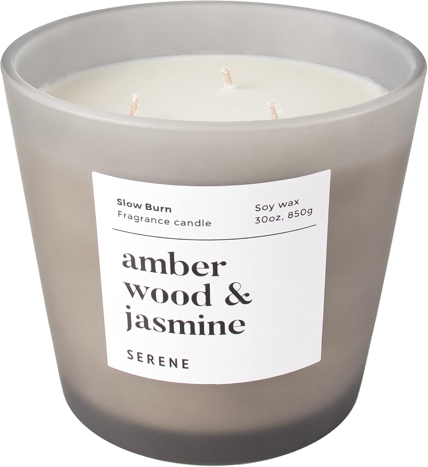 Hidden Label Large Scented Candle, Amber Wood & Jasmine, 30oz 3 Wick Huge Candle, Serene Collection