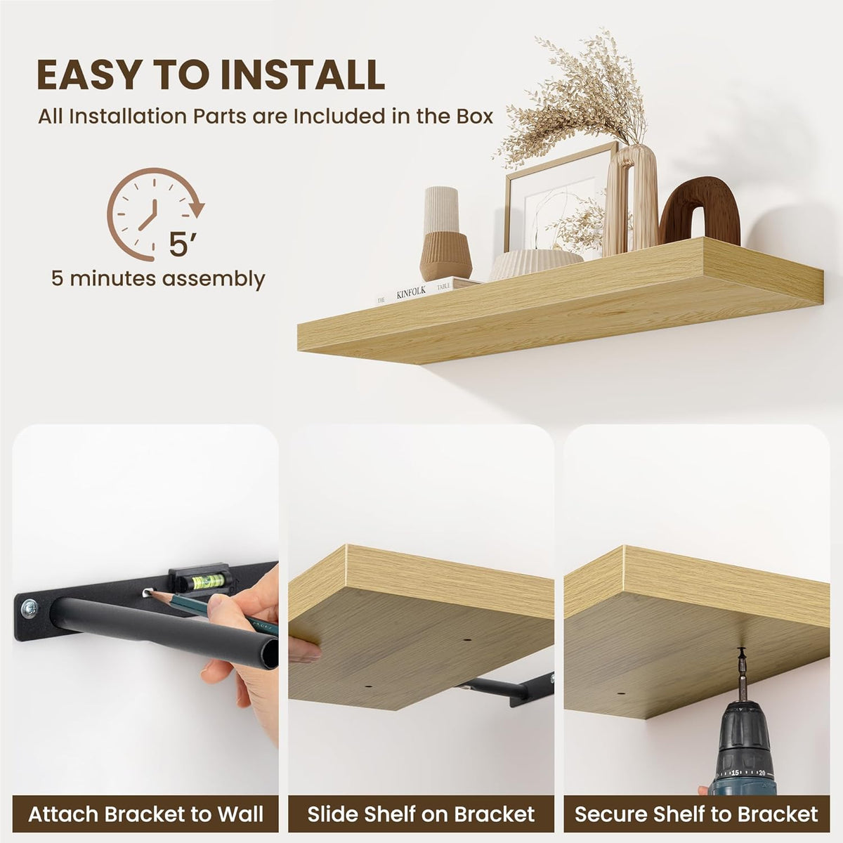 Fun Memories 55 Inch Fireplace Mentel Shelf, 10 Inch Deep Shelves for Display & Wall Storage
