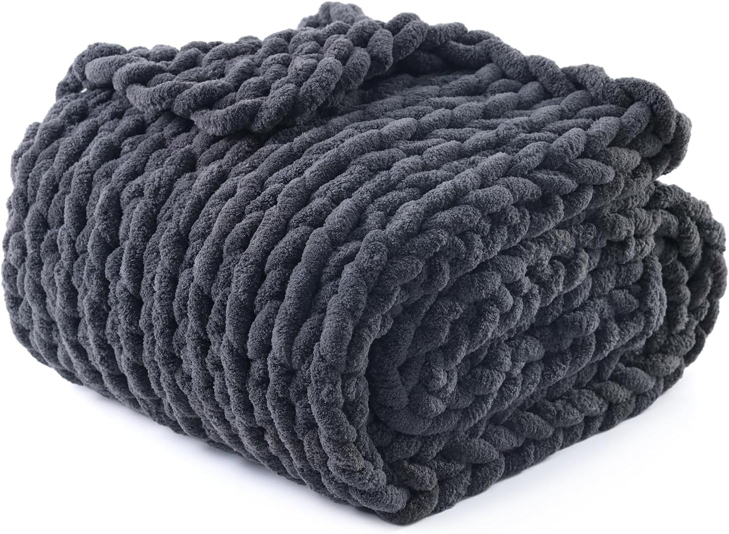 YnM Chunky Throw Blanket, Medium-Weight, Hand Knitted with Chenille Yarn, Skin Friendly, Ventilated