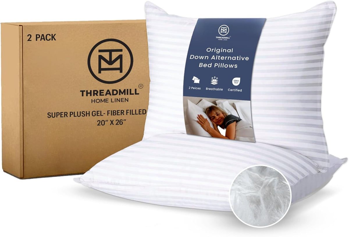 Threadmill Soft Bed Pillows Standard Size Set of 2 | Down Alternative Cooling Bed Pillow for