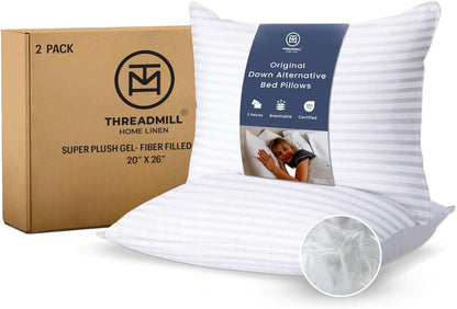 Threadmill Soft Bed Pillows Standard Size Set of 2 | Down Alternative Cooling Bed Pillow for