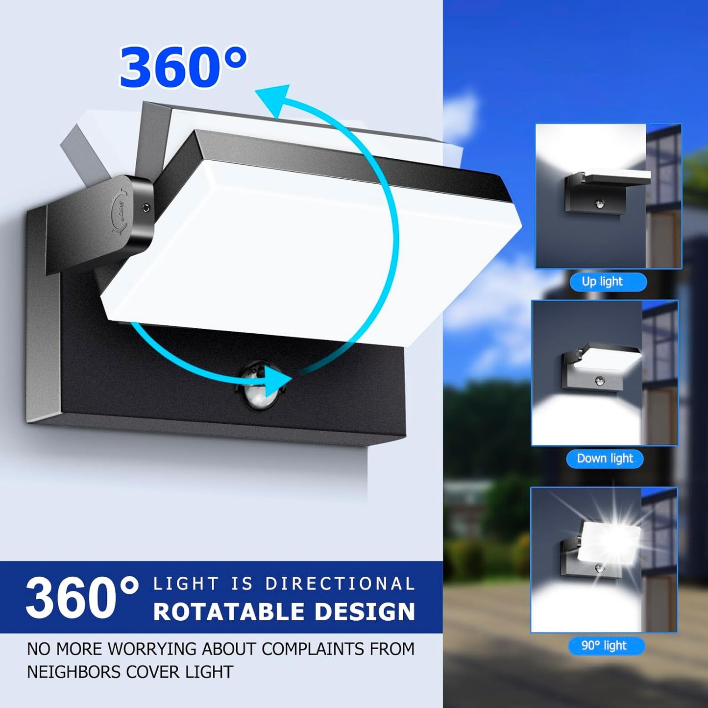 40W LED Wall Pack Lights Outdoor Motion Sensor,360 °Rotation 5000K 6000K 4000K Selectable Exterior