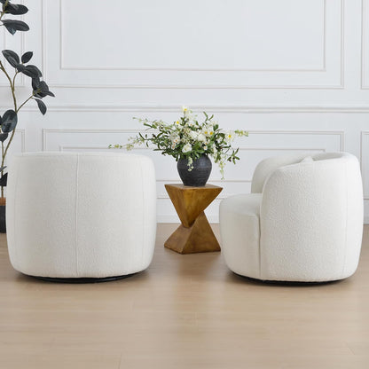 KINWELL 34" Wide Sherpa Swivel Barrel Chairs Set of 2, No Assembly Round Boucle Upholstered Accent