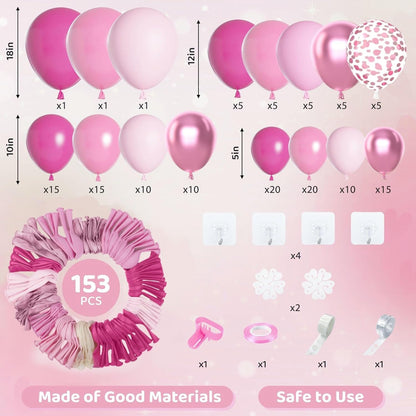 Amandir 153pcs Pink Balloon Garland Arch Kit, Different Sizes 18 12 10 5 inch Hot Pink Latex
