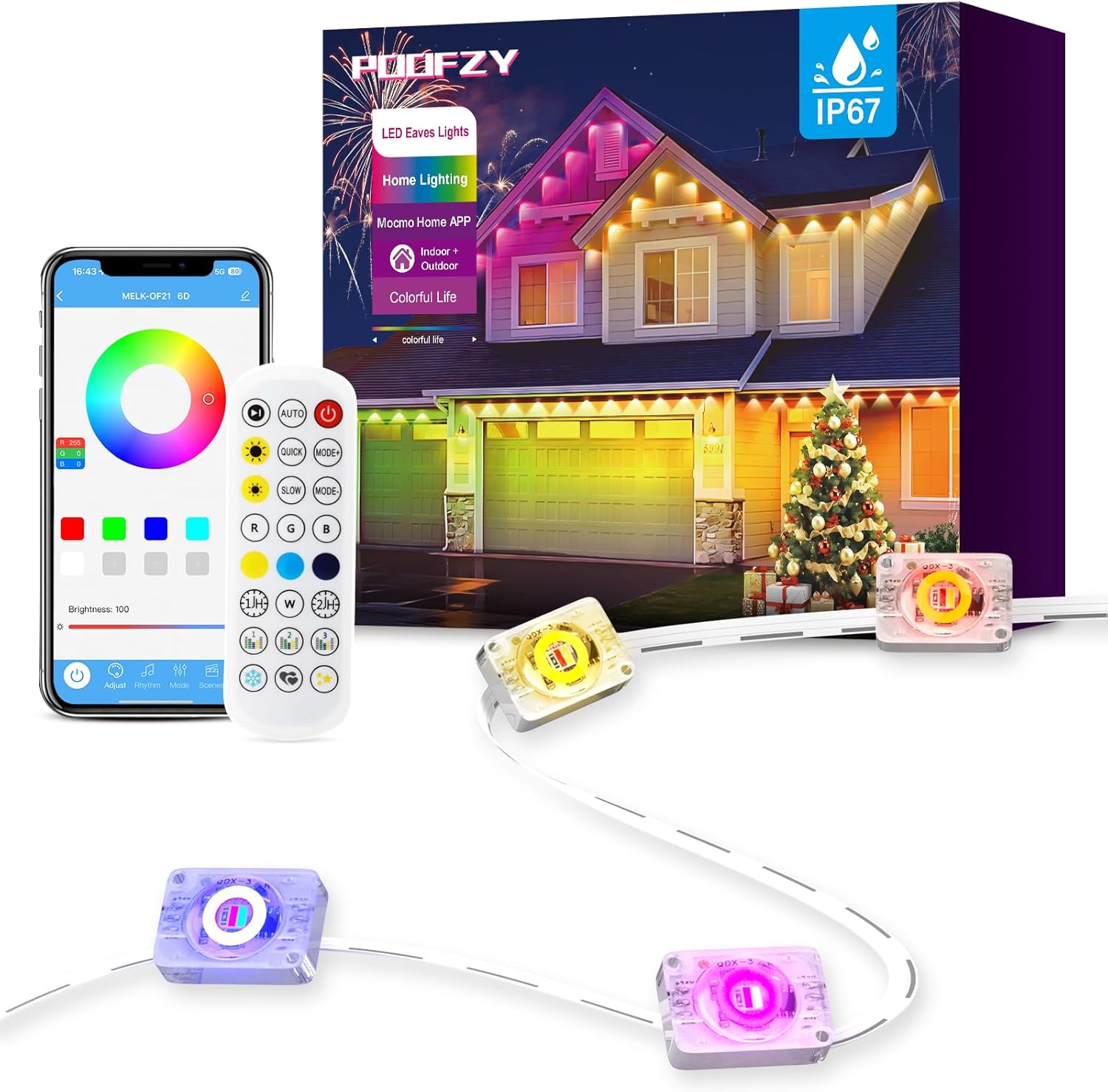 POOFZY Permanent Outdoor Lights for House, 200ft RGB+IC Smart Outdoor Decor, 50 Scene Modes