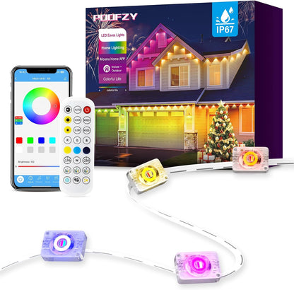 POOFZY Permanent Outdoor Lights for House, 200ft RGB+IC Smart Outdoor Decor, 50 Scene Modes
