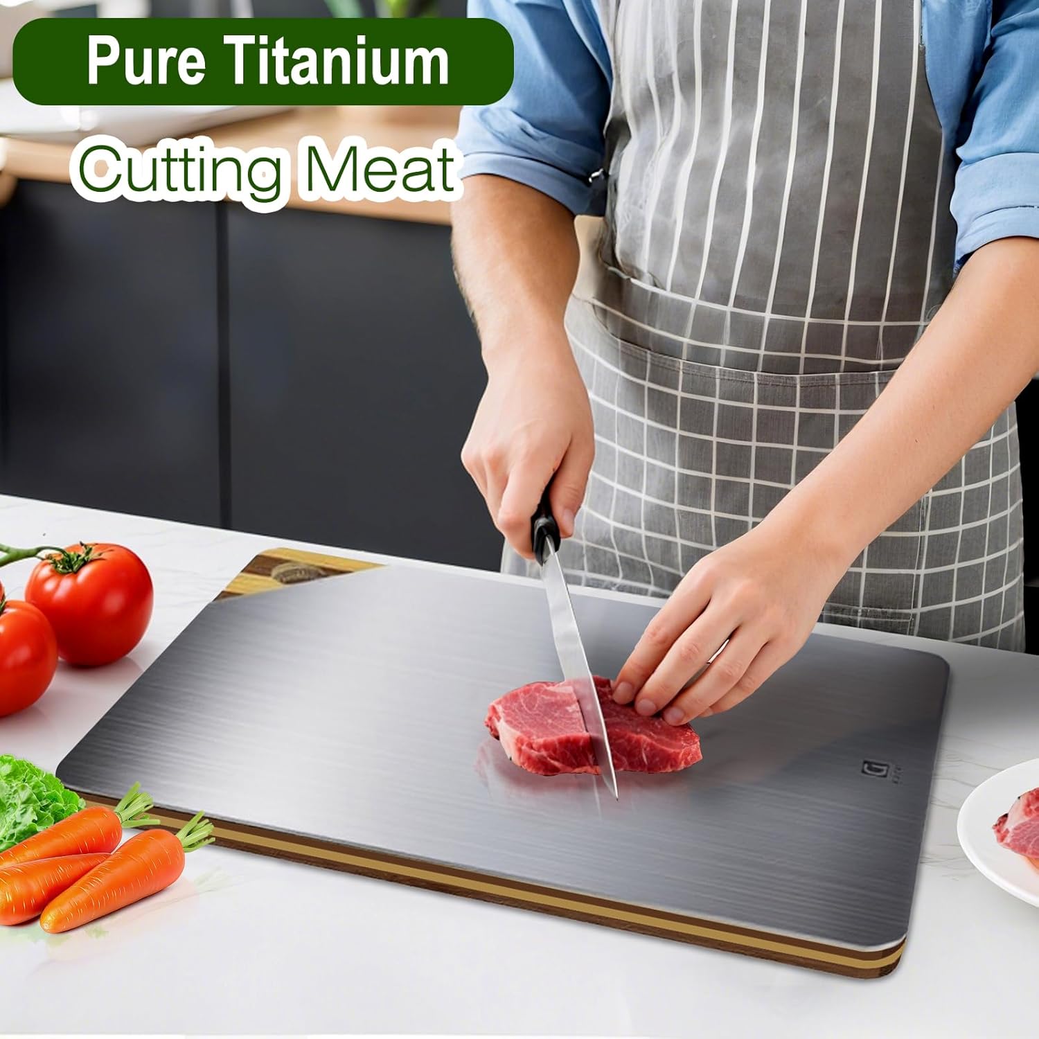 Titanium Cutting Board for Kitchen, Cutting Board Double Sided Food Grade, Pure Titanium and