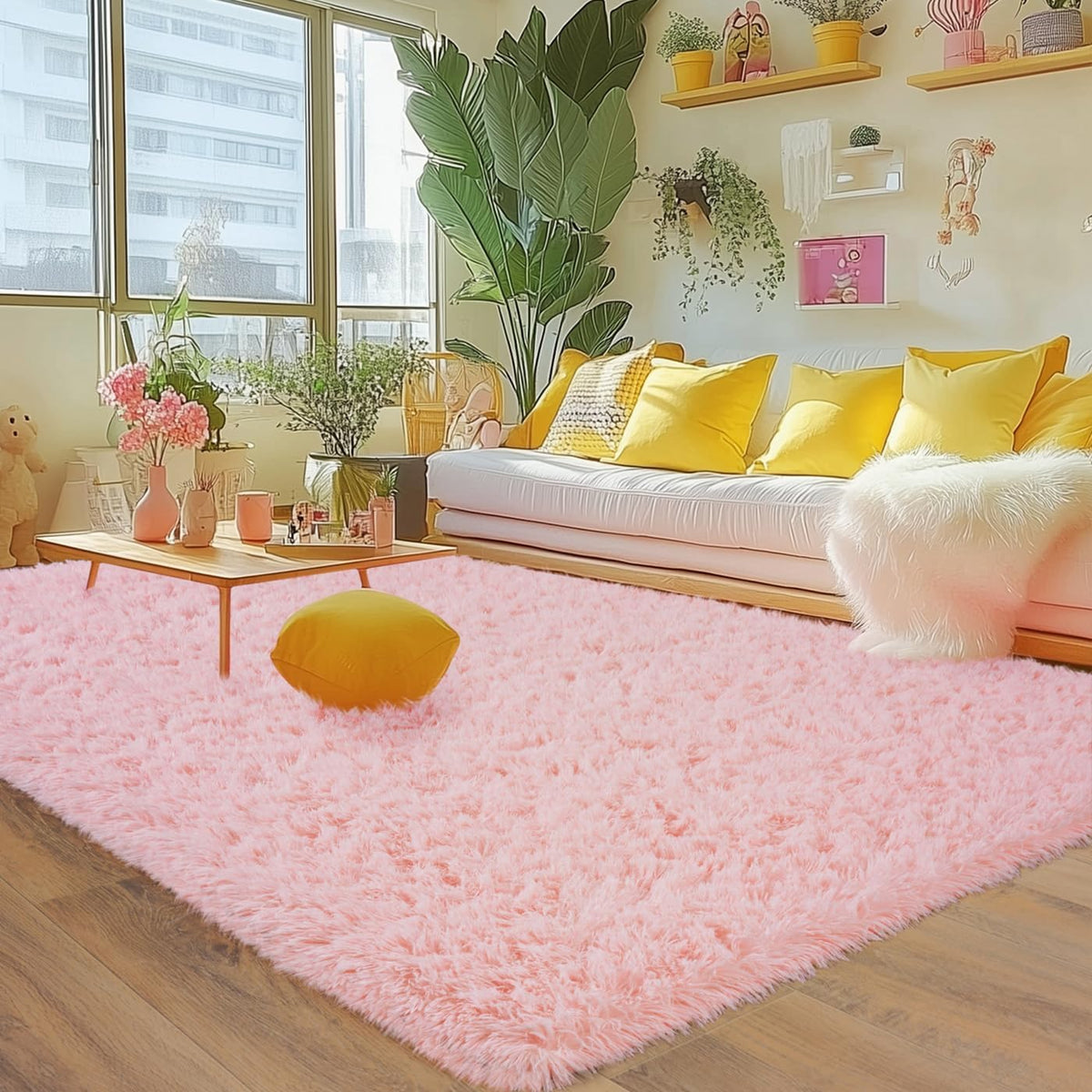 Rezutan Ultra Soft Pink Rugs for Bedroom 6x9 Feet, Fluffy Shag Area Rugs for Living Room, Large