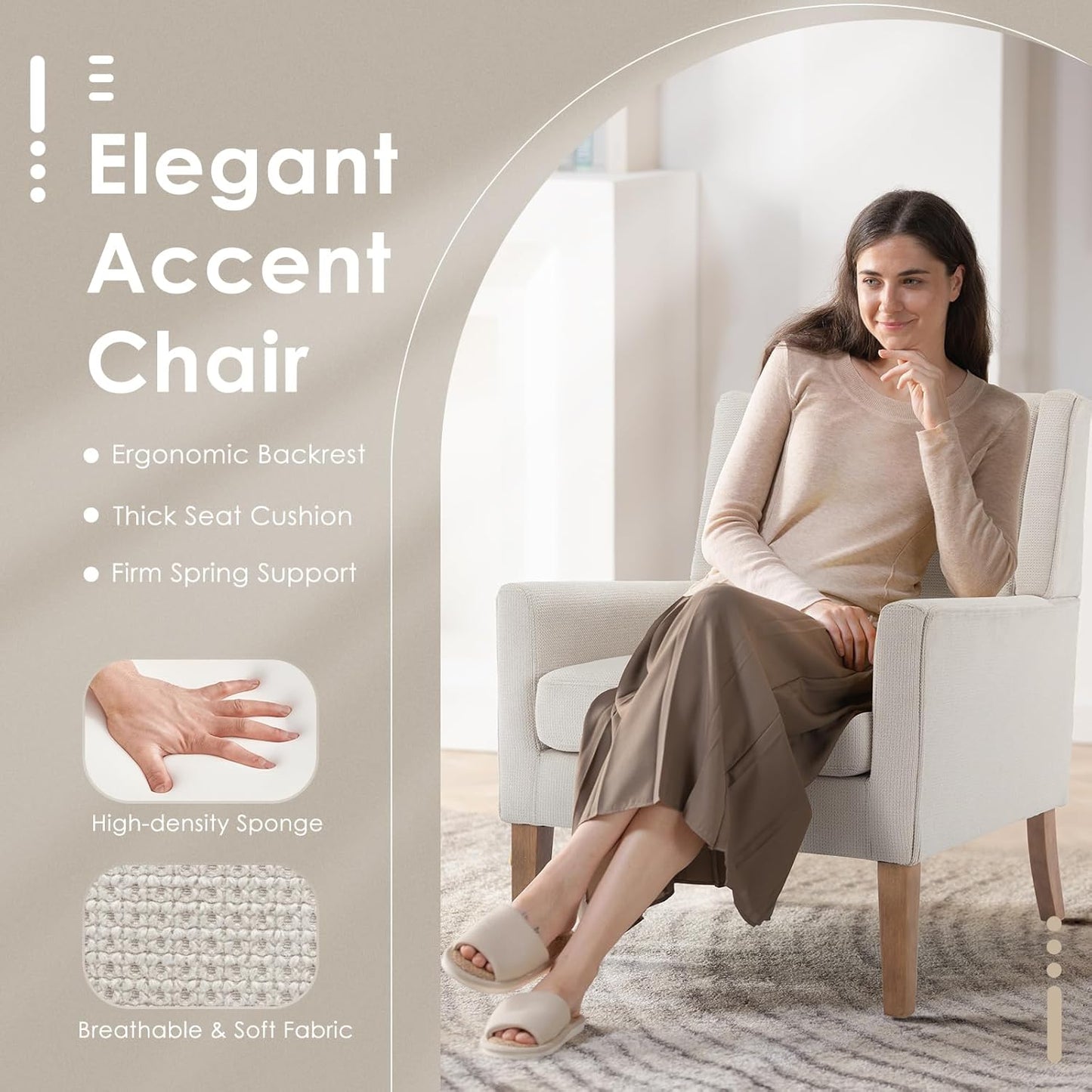 COLAMY Modern Wingback Living Room Chair, Upholstered Fabric Accent Armchair, Single Sofa Chair