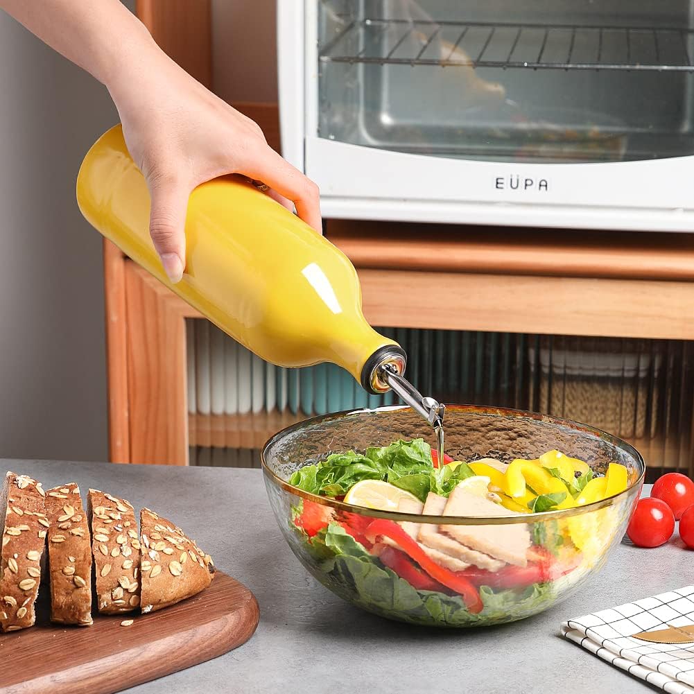 Sweejar Large Ceramic Olive Oil Dispenser Bottle, Opaque Oil Cruet Protects Oil to Reduce