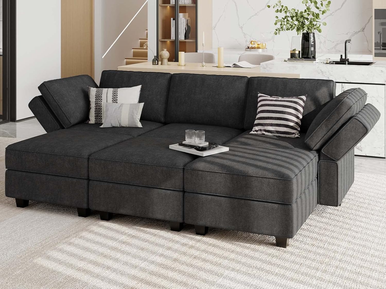 Belffin Terry Fabric Modular Sectional Sleeper Sofa Bed with Storage Convertible Sectional Couches