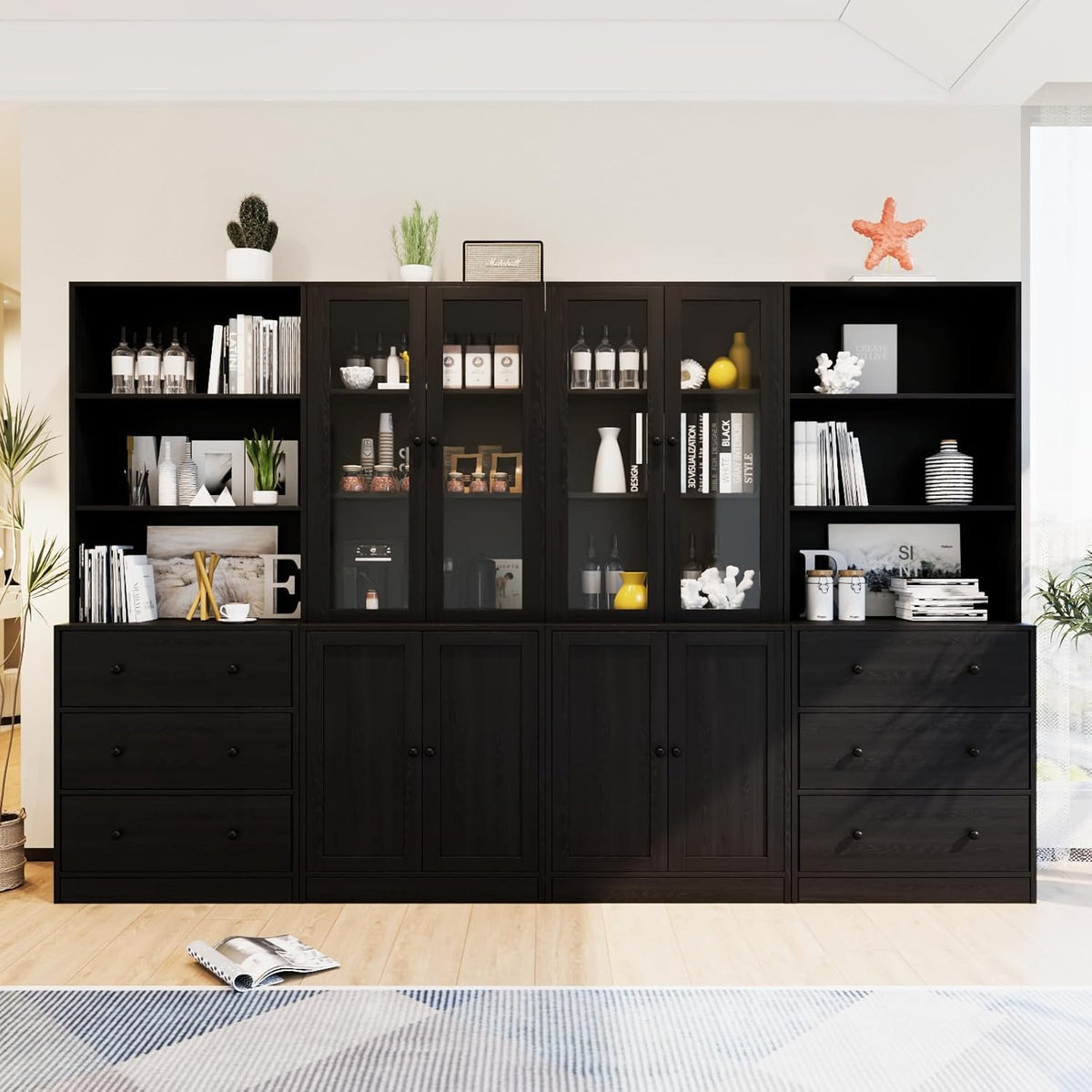 TUSY 71" Bookshelf Bookcase, 3-Tier Modern Bookshelves 3 Large Drawer, Wood Filing Cabinet with