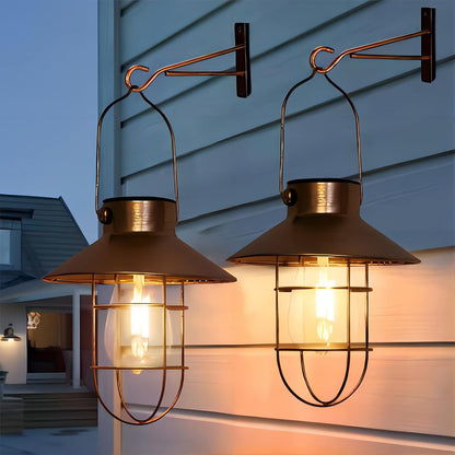 pearlstar Solar Lanterns Outdoor Metal Solar Powered Hanging Lights Waterproof for Barn Wall Yard