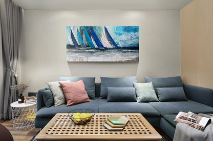 Arjun Blue Abstract Wall Art Canvas Teal Ocean Sailboat Picture Modern Turquoise Coastal Nautical