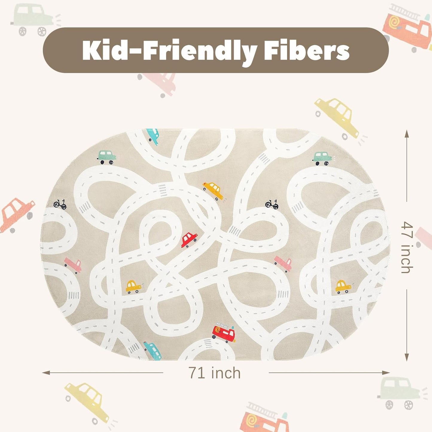 STARUIA Large Kids Rug for Playroom, 4'x6' Washable Road Rug for Nursery, Non-Slip Car Rugs for