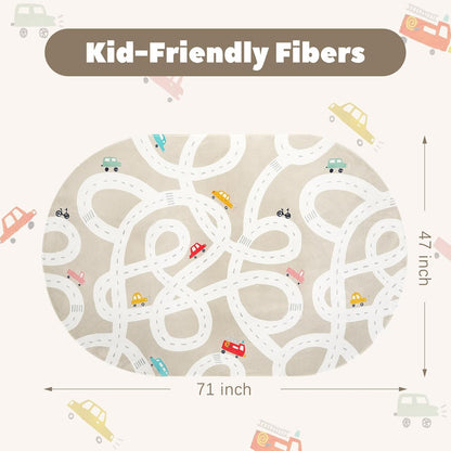 STARUIA Large Kids Rug for Playroom, 4'x6' Washable Road Rug for Nursery, Non-Slip Car Rugs for