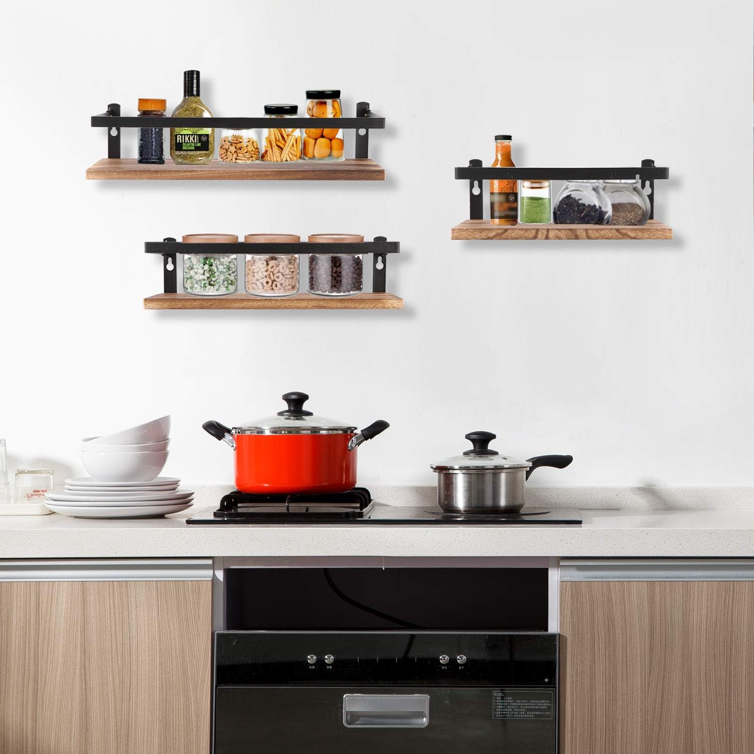 Floating Shelves Rustic Wood Wall Mounted Shelf Practical Metal Fence Design Ideal for Bedroom