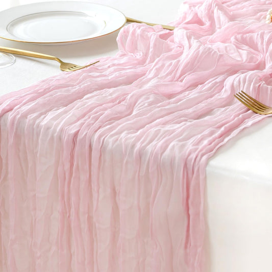 Sioloc 1 Pack Light Pink Cheesecloth Table Runner Fall Autumn Decor for 10ft(35" x120" ) Table