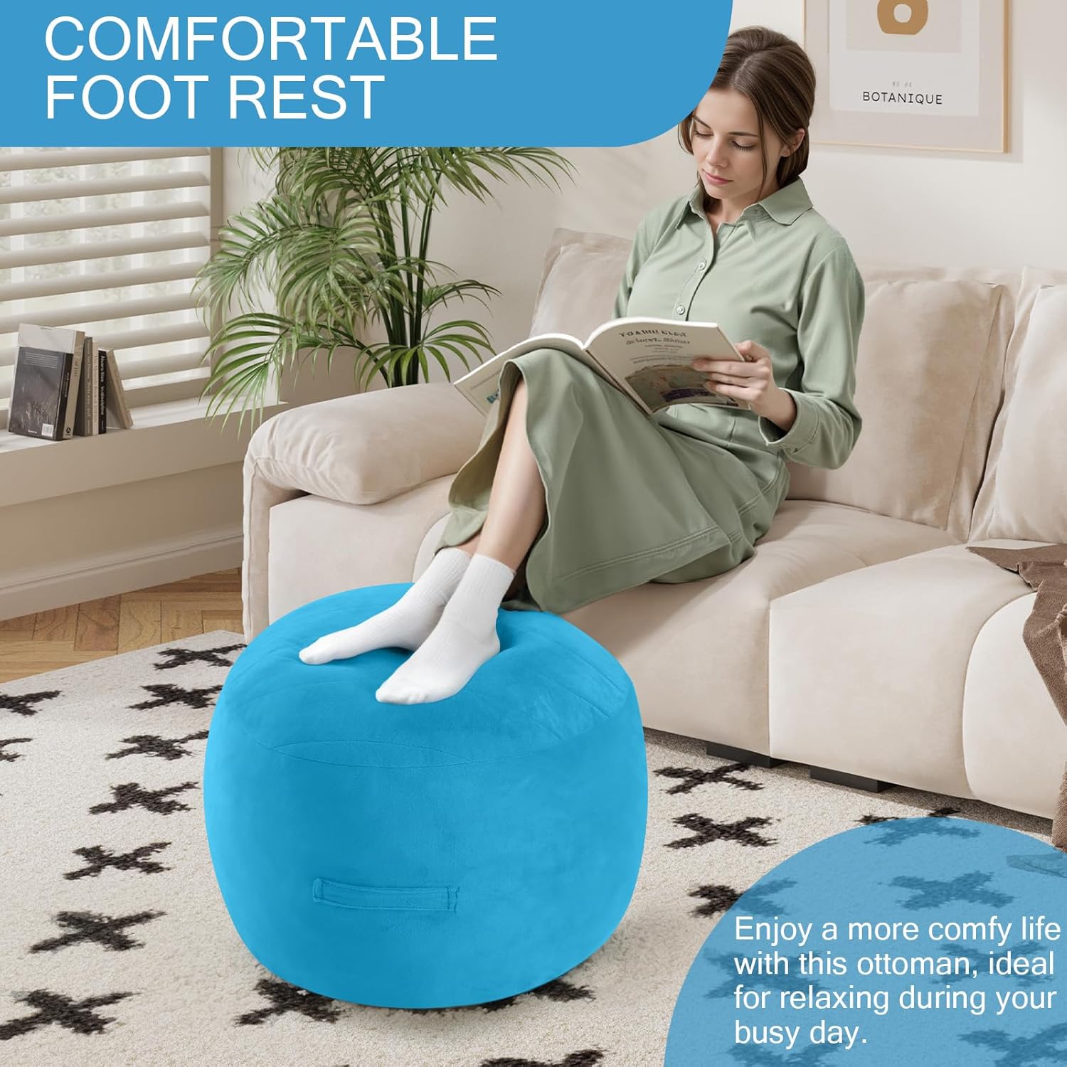 MeMoreCool Round Stuffed Pouf Ottoman Foot Rest, Floor Pouf Foot Stool with Soft Foam Chunk