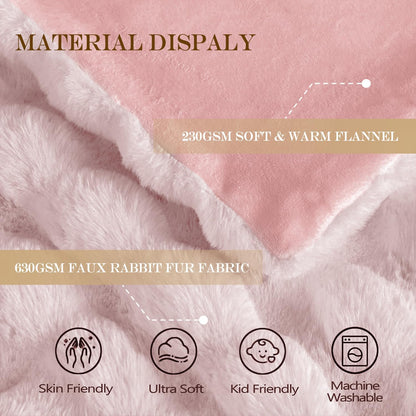 Latepis Pink Faux Fur King Blanket for Bed Bubble Cute Soft Warm Comforter Thick Furry Blanket for