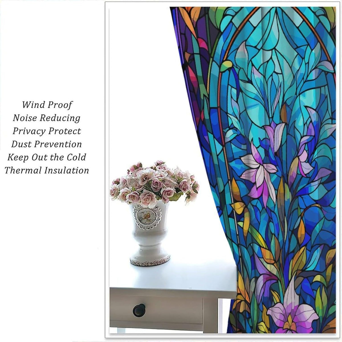 Stained Glass Curtains,Abstract Colorful Floral Geometric Art Home Decor Drapes for Bedroom Living