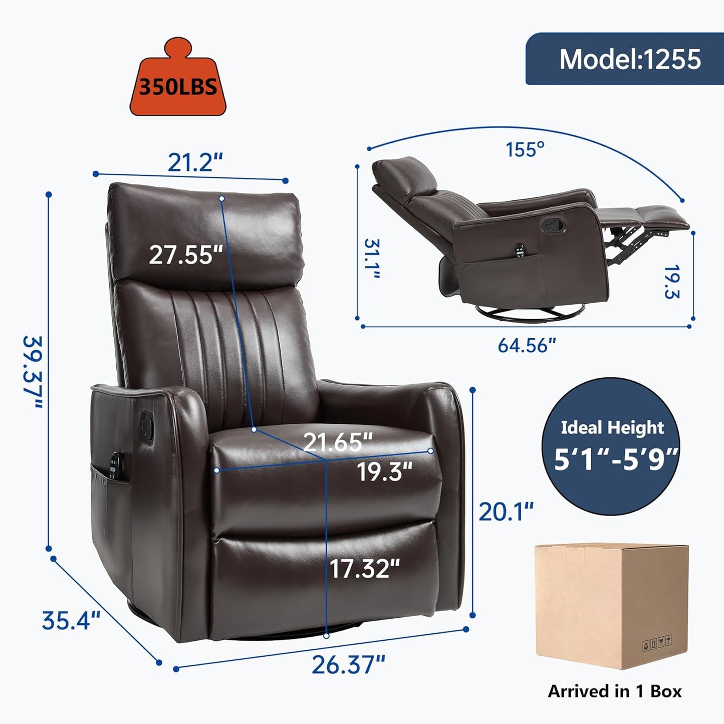 Manual Swivel Rocker Recliner Chair for Adults, Overstuffed Reclining Glider Chair for Nursing with