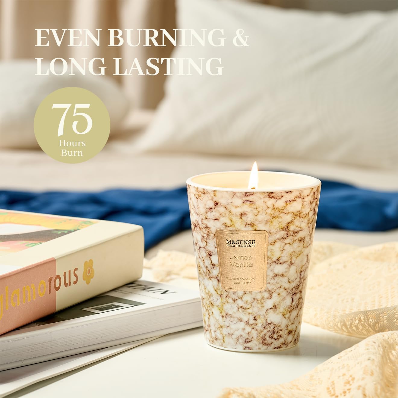 M&SENSE Sugared Lemon Zest Scented Candles for Home, Lead-free Wick Highly Scented Jar Candles
