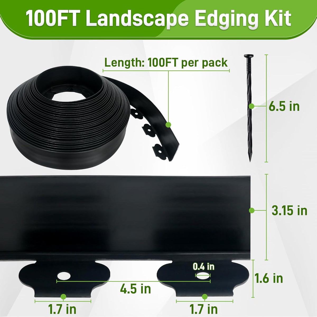 3.15" x 100' No Dig Landscape Edging, Flexible Garden Edging Borders with 90 Anchoring Spikes