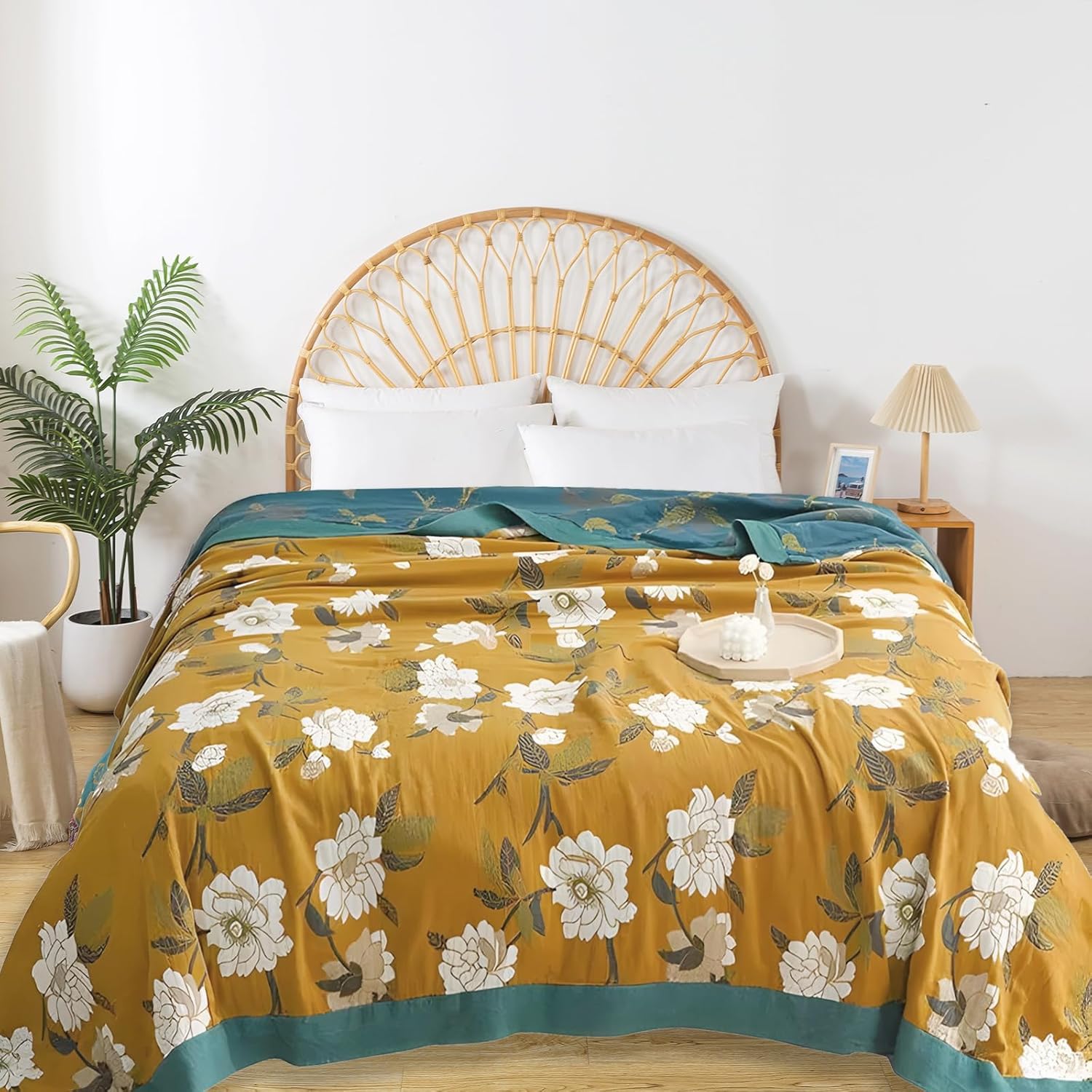 Boho Throw Blanket for Bed - 100% Pure Cotton Ultra Soft Rustic Quilt - Farmhouse Decor Bed