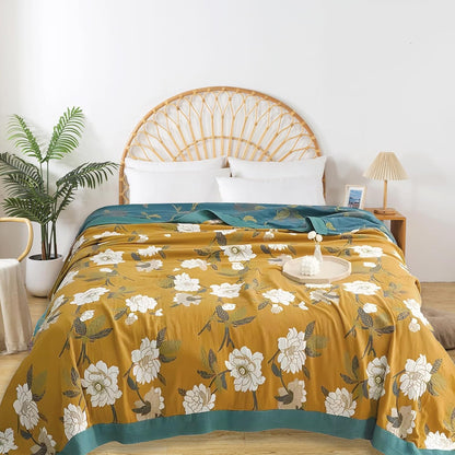 Boho Throw Blanket for Bed - 100% Pure Cotton Ultra Soft Rustic Quilt - Farmhouse Decor Bed