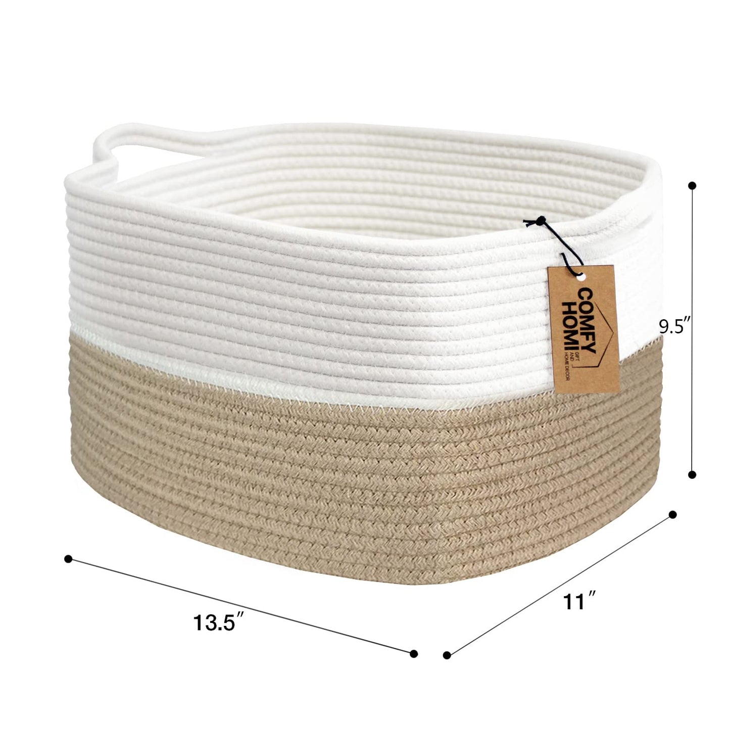 COMFY-HOMI Cotton Rope Woven Basket with Handles for Shelves,Toys,Book, Cloth Storage Baskets Bin