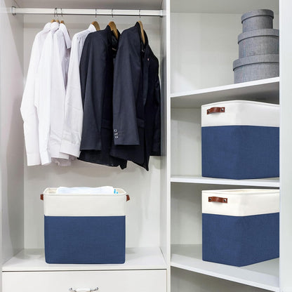 Large Fabric Storage Baskets | 50L Storage Bins, Decorative Linen Closet Baskets with Handles for