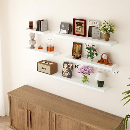 BGMG Wood Floating Shelves for Wall 30 inch Set of 2,White Floating Shelves,Solid Wood Wall Mount