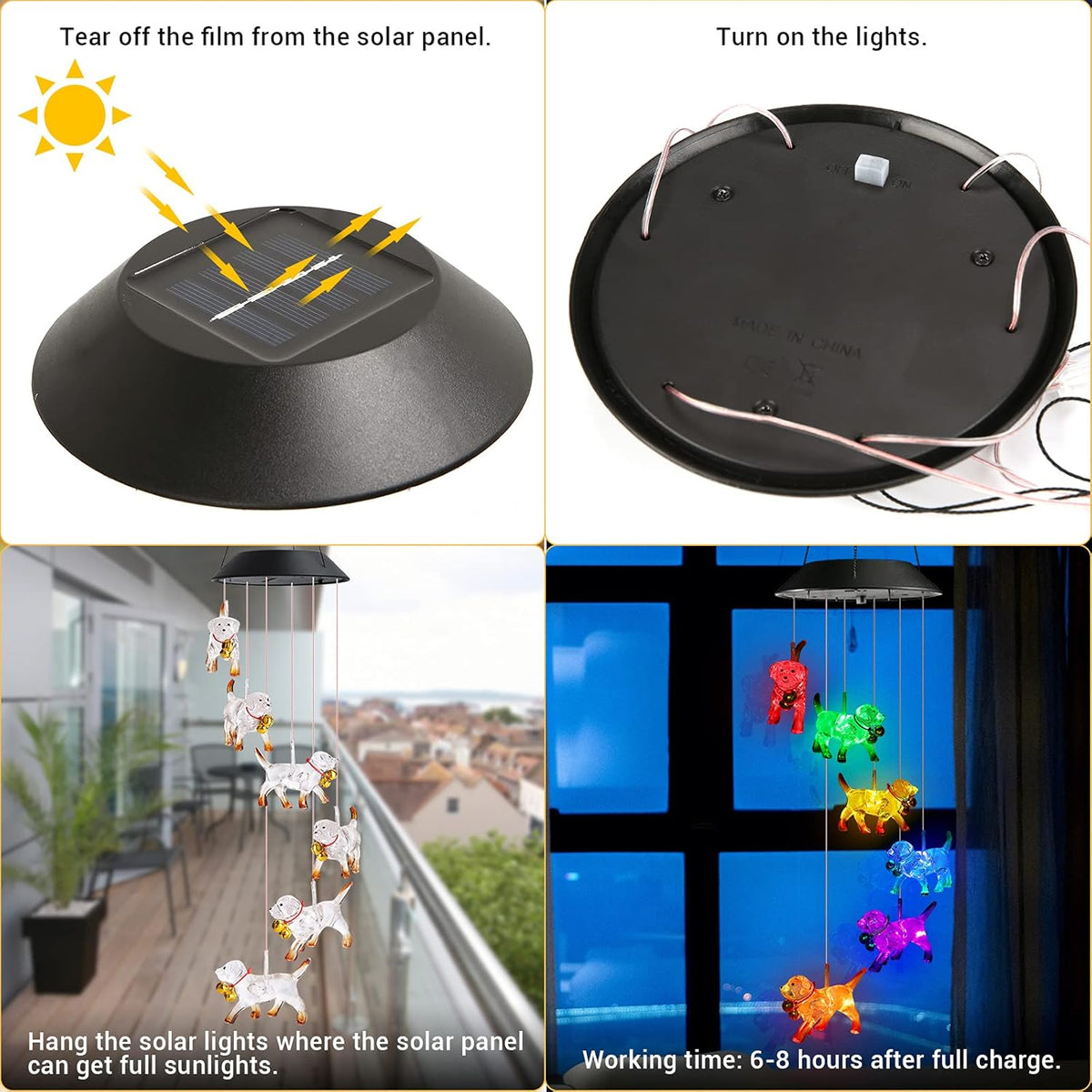 Toodour Solar Wind Chime, Color Changing Wind Chimes Dog, LED Decorative Mobile, Gifts for Mom