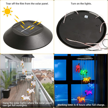 Toodour Solar Wind Chime, Color Changing Wind Chimes Dog, LED Decorative Mobile, Gifts for Mom