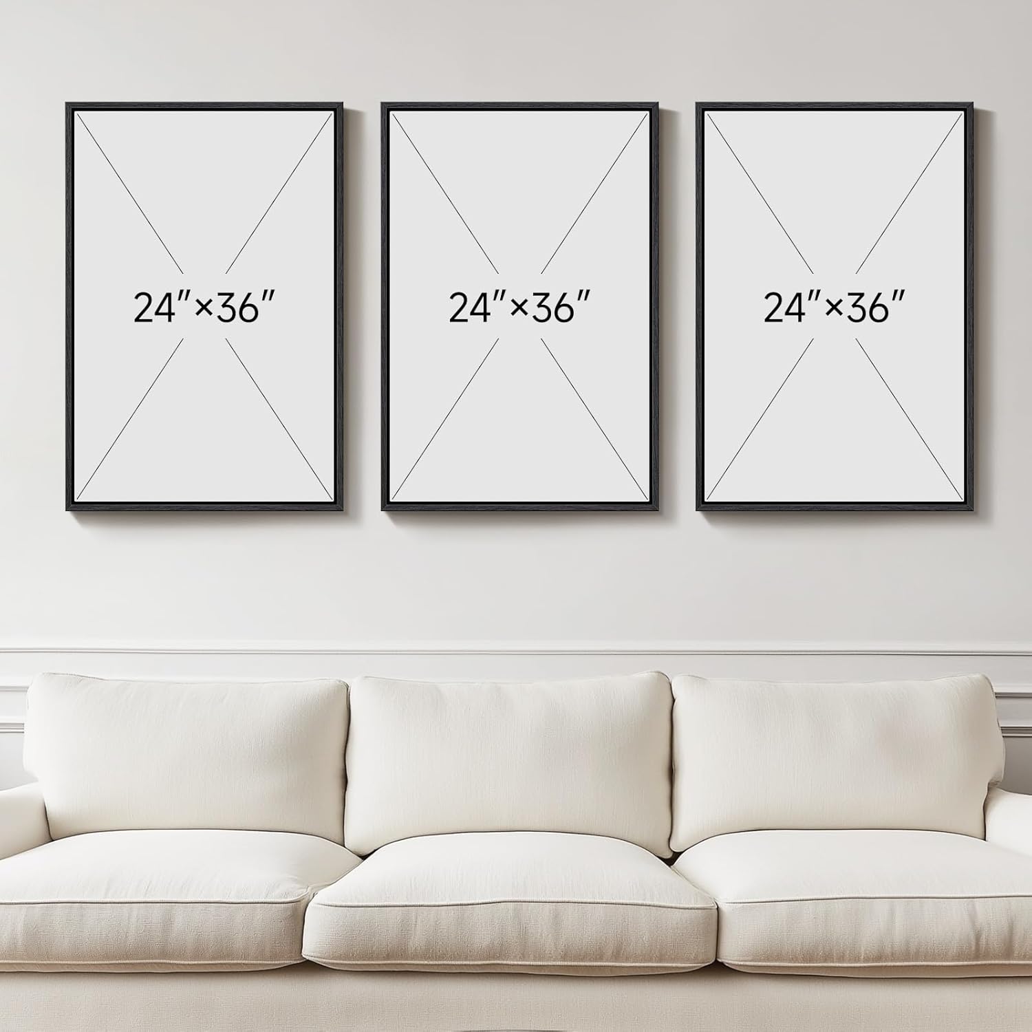 Large Framed Navy Blue and Grey Abstract Wall Art for Living Room, 3 Piece Modern Canvas Prints