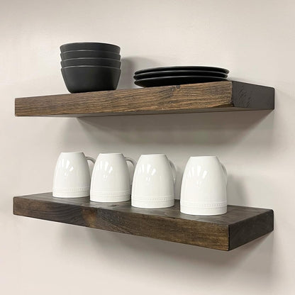 URBANDI, Rustic Floating Shelves, Set of 2, Hidden Bracket, Solid Wood, Heavy Duty, Wall Mounted