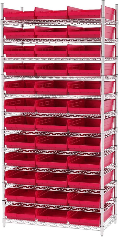 Akro-Mils 30178 Heavy Duty Plastic Shelf Bins, 18"x 11"x 4", Red, 12-Pk