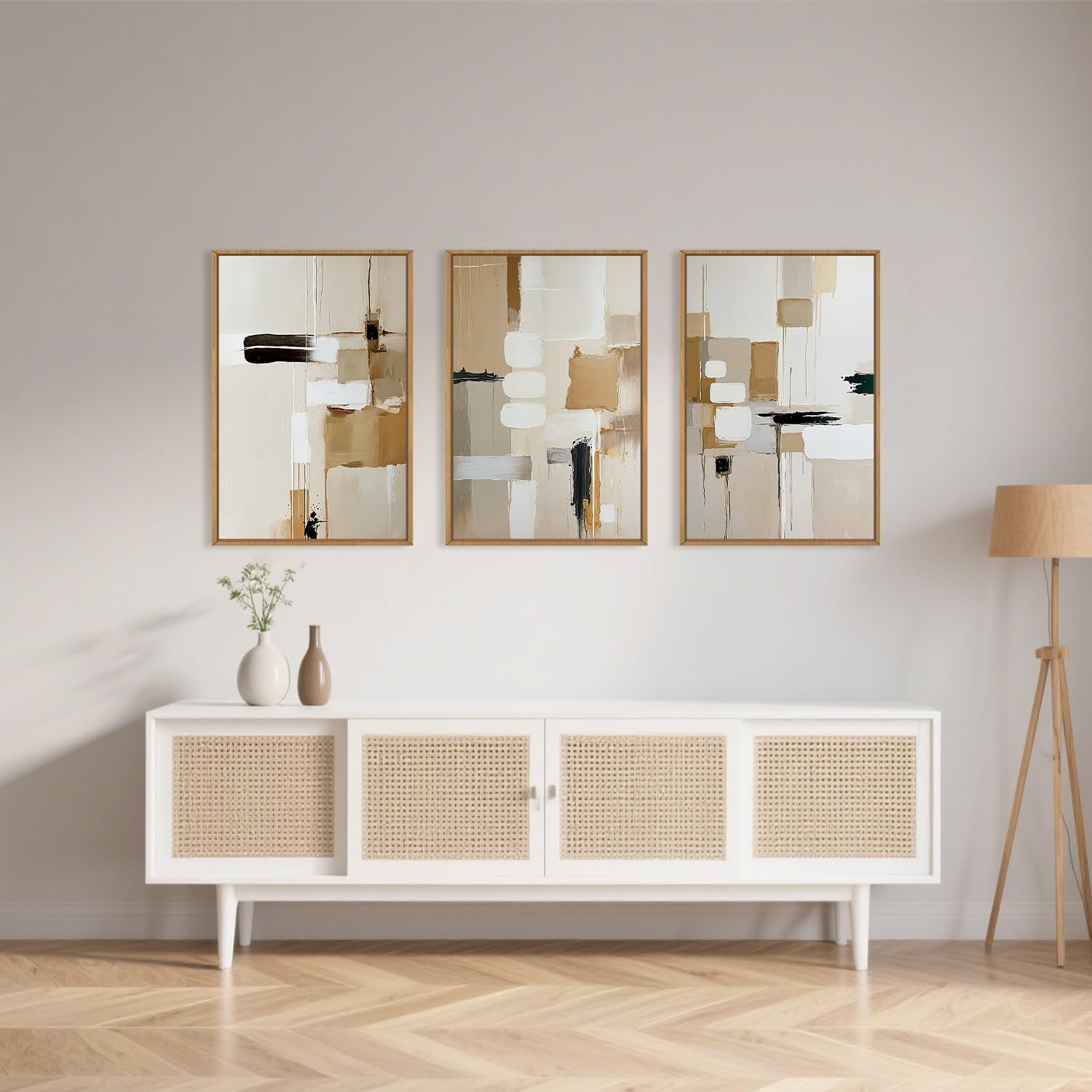 Celestdeco Large Abstract Beige Framed Canvas Wall Art Set, Neutral Textures Wall Decor, Warm