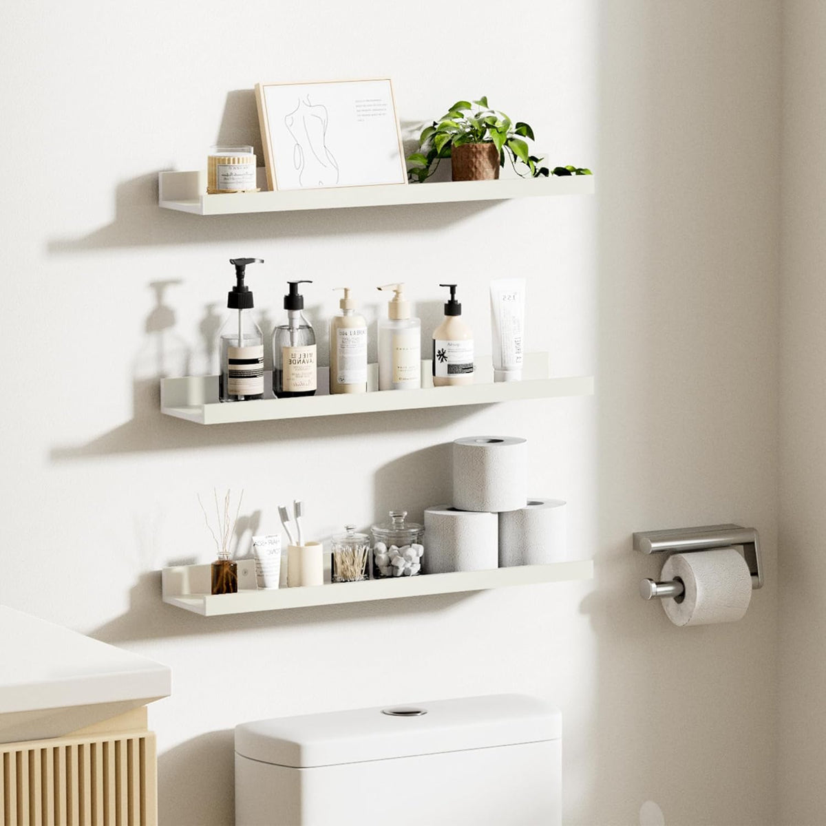 upsimples Floating Shelves for Wall, Wall Shelves for Decor Storage Set of 6, Wall Mounted Wood
