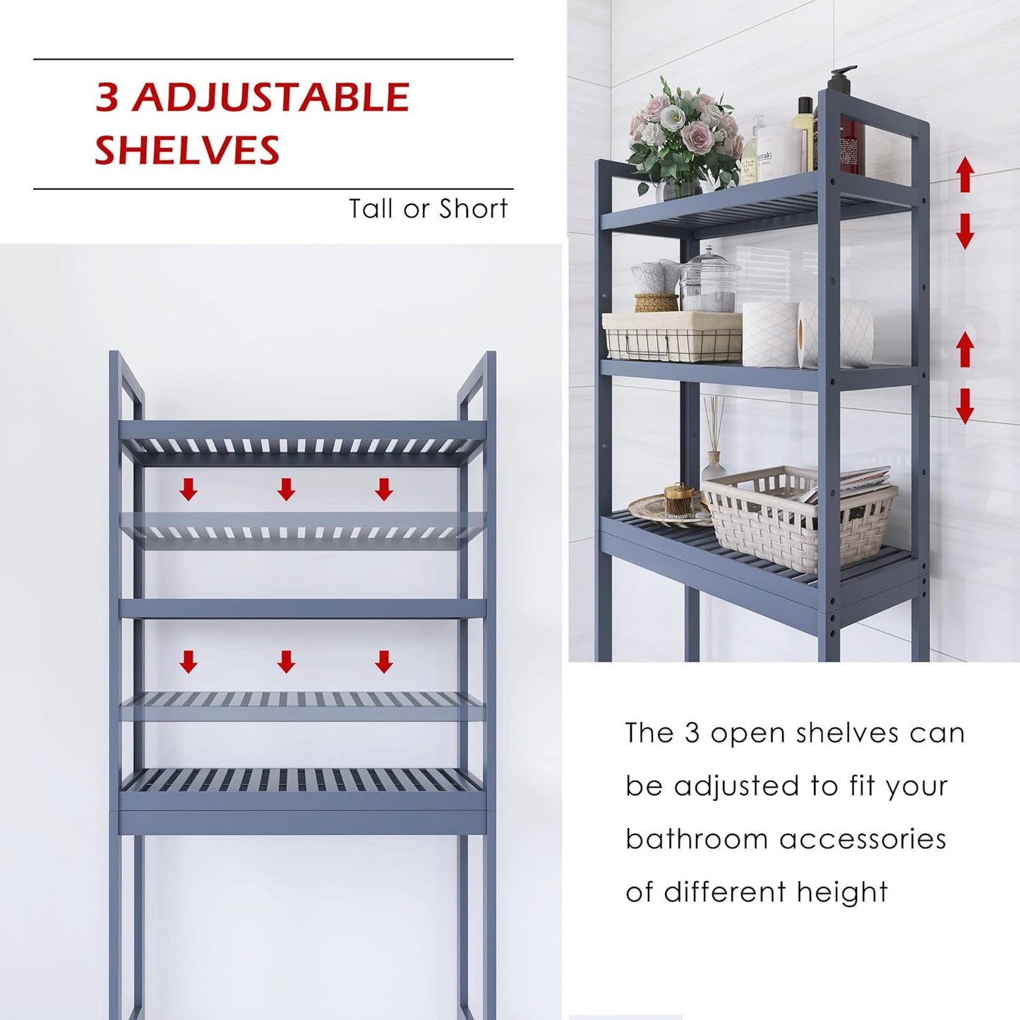 SMIBUY Bathroom Storage Shelf, Bamboo Over-The-Toilet Organizer Rack, Freestanding Toilet Space